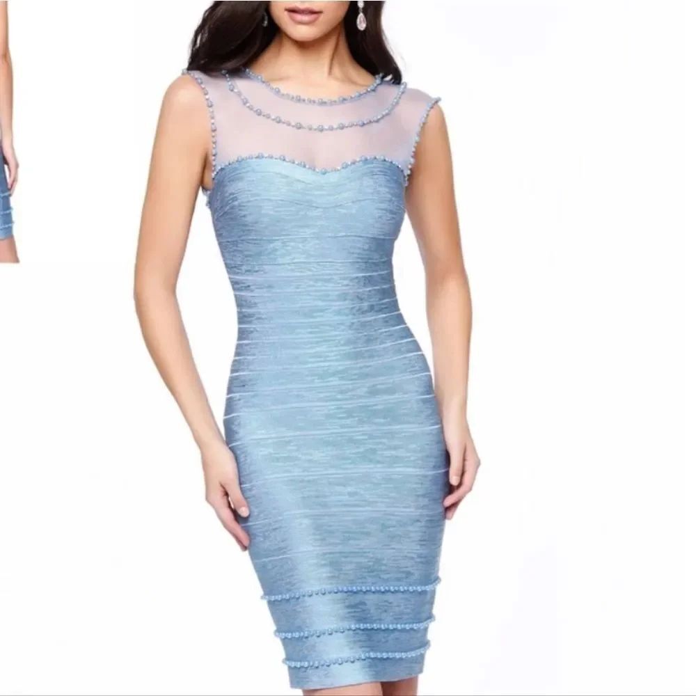 BRAND NEW VENUS SLEEVELESS SHIMMER SHEATH PEARL'S DESIGN DETAILS BODYCON DRESS